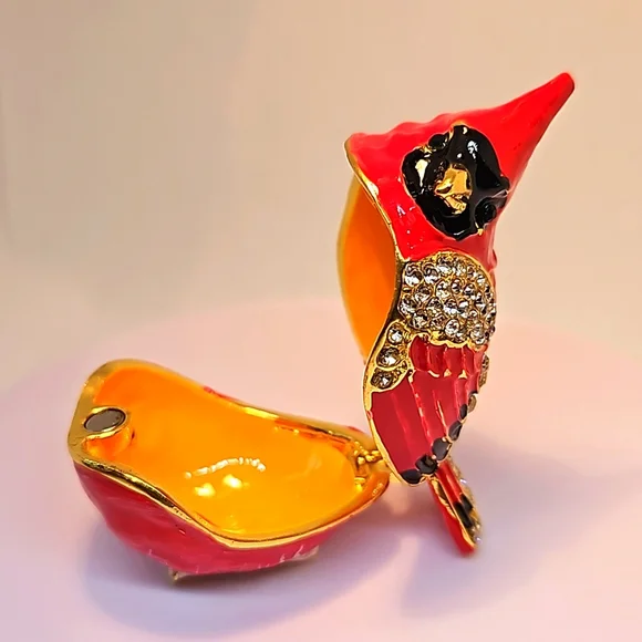 Cardinal Metal Enameled Trinket Box - Picture 3 of 6